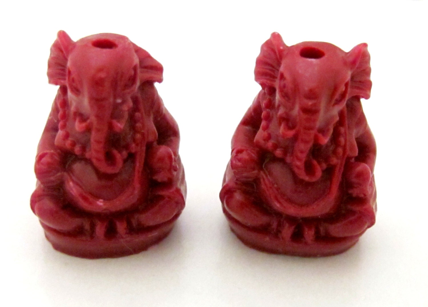 2 BEADS - Dark Red color resin seated Ganesha pendant beads 20 mm x 15 mm - BD784G