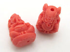2 BEADS - Salmon orange color resin seated Ganesha pendant beads 20 mm x 15 mm - BD784C