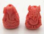 2 BEADS - Salmon orange color resin seated Ganesha pendant beads 20 mm x 15 mm - BD784C