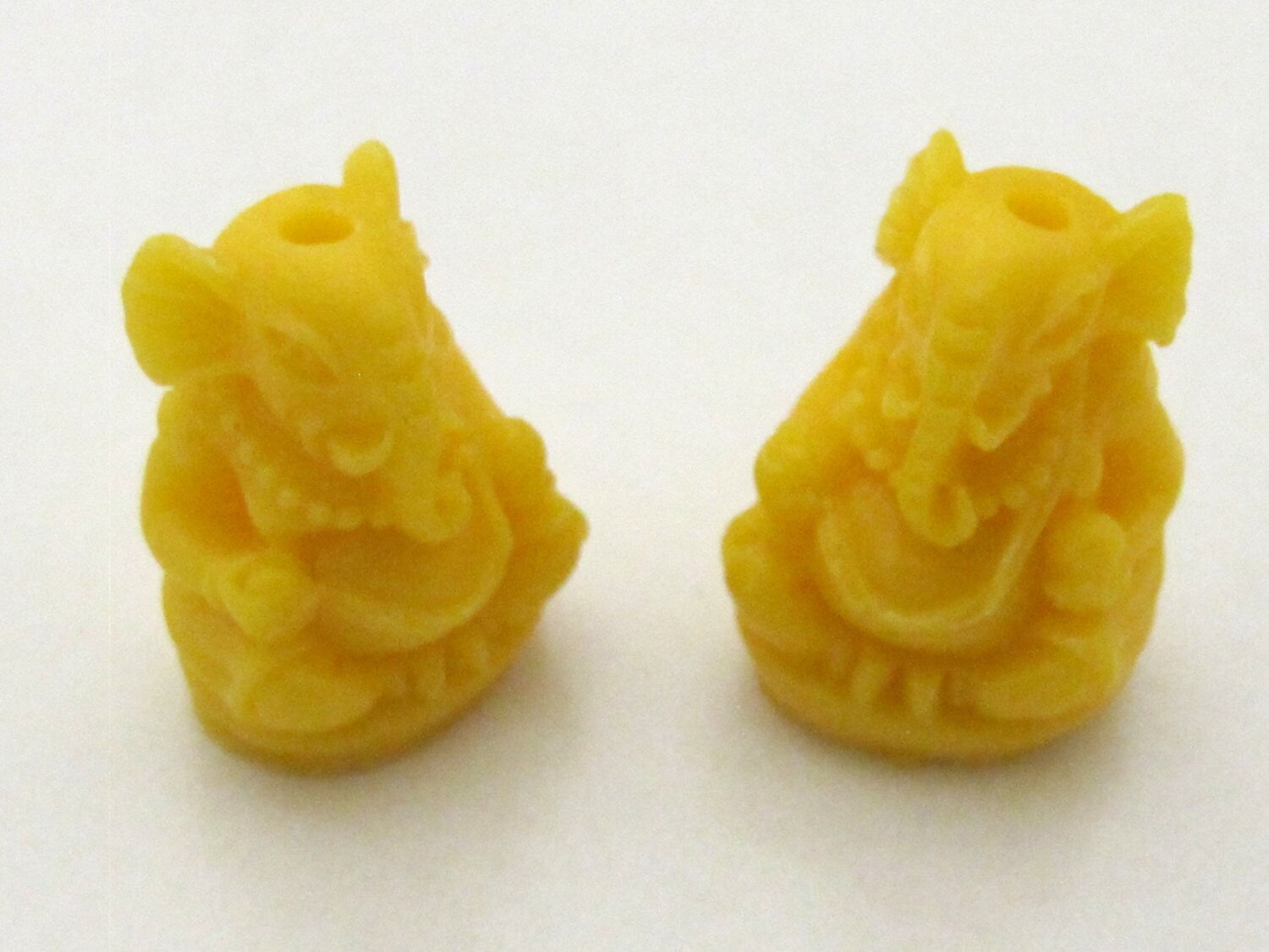 2 BEADS - Yellow color resin seated Ganesha pendant beads 20 mm x 15 mm - BD784D
