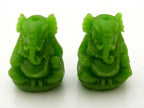 2 BEADS - Green color resin seated Ganesha pendant beads 20 mm x 15 mm - BD784F