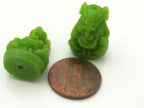 2 BEADS - Green color resin seated Ganesha pendant beads 20 mm x 15 mm - BD784F