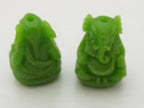 2 BEADS - Green color resin seated Ganesha pendant beads 20 mm x 15 mm - BD784F