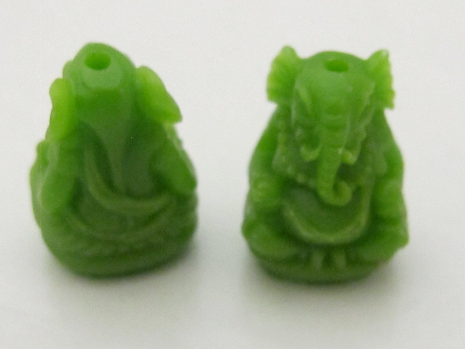 2 BEADS - Green color resin seated Ganesha pendant beads 20 mm x 15 mm - BD784F