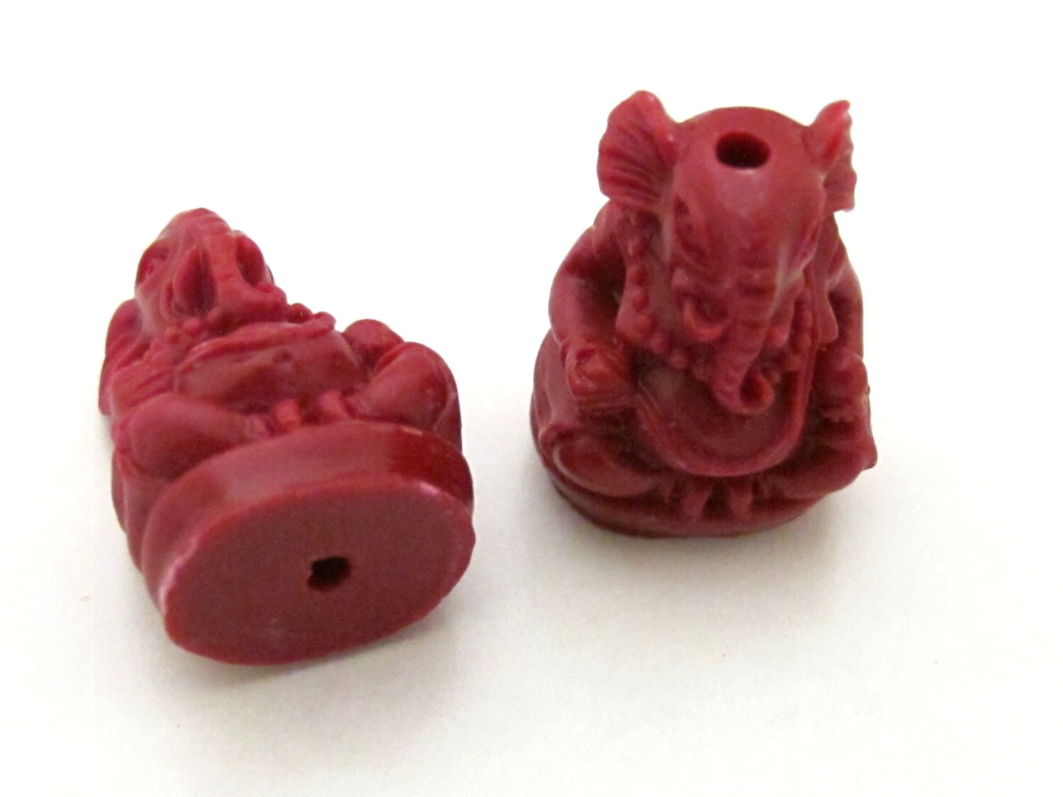 2 BEADS - Dark Red color resin seated Ganesha pendant beads 20 mm x 15 mm - BD784G