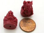 2 BEADS - Dark Red color resin seated Ganesha pendant beads 20 mm x 15 mm - BD784G