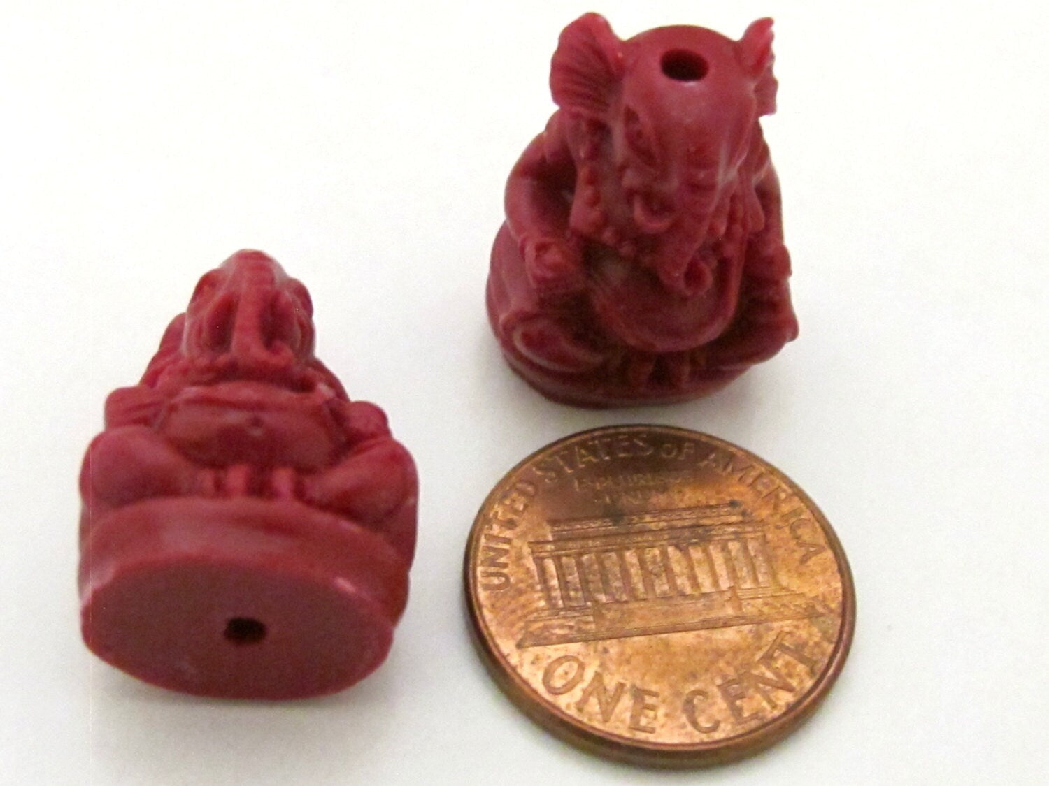 2 BEADS - Dark Red color resin seated Ganesha pendant beads 20 mm x 15 mm - BD784G