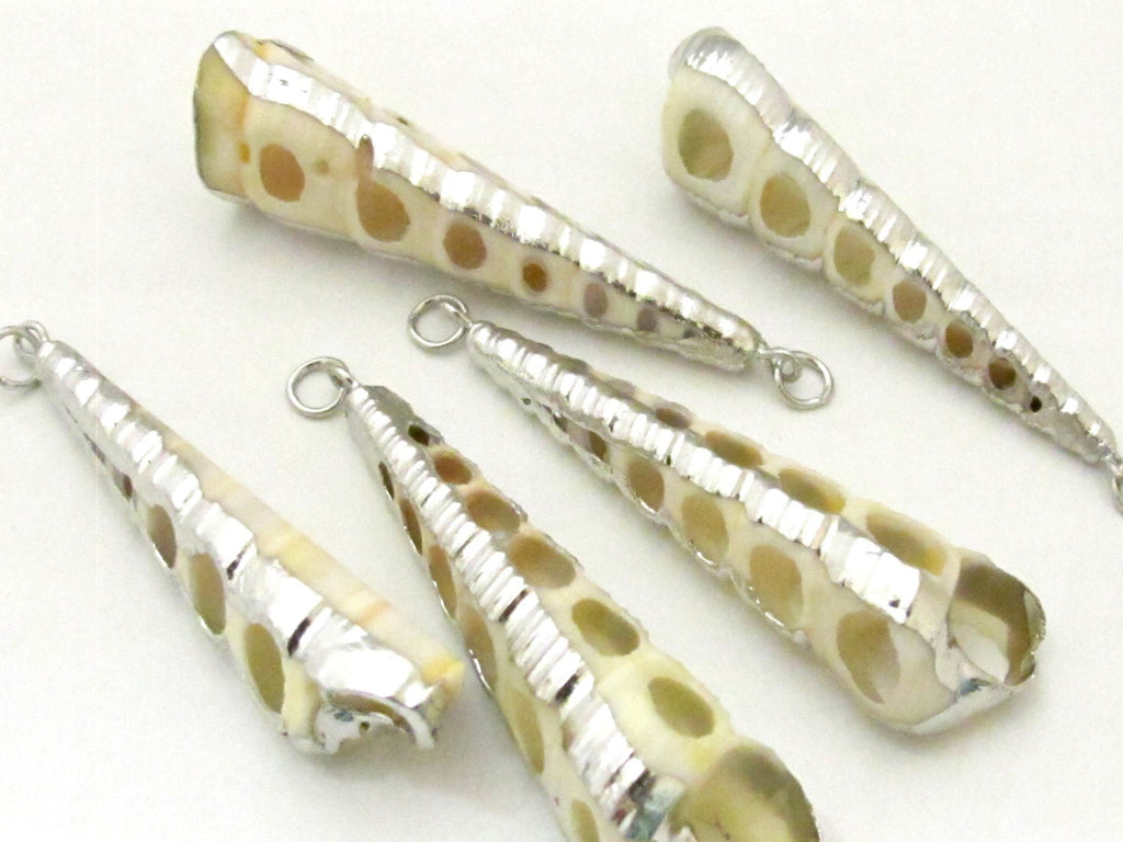 1 Pendant - Long sliced conical shell Silver plated shell pendant - SP042