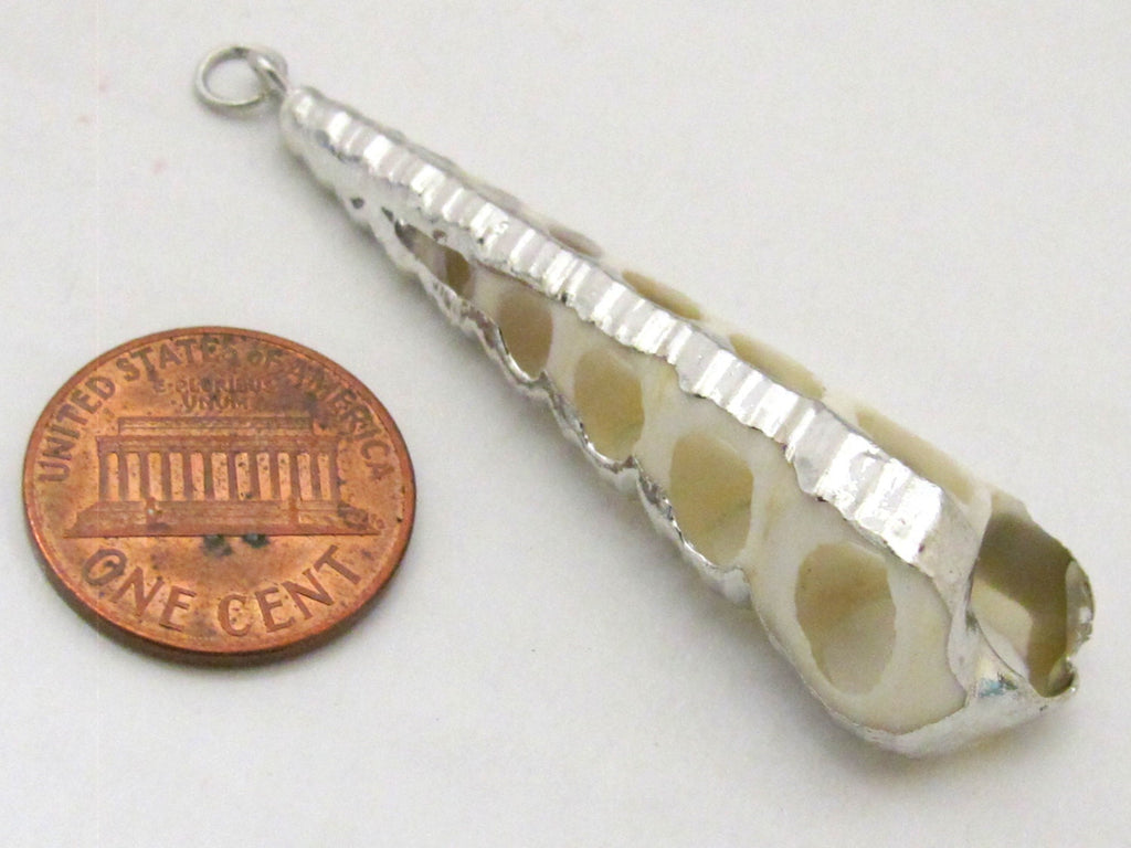 1 Pendant - Long sliced conical shell Silver plated shell pendant - SP042