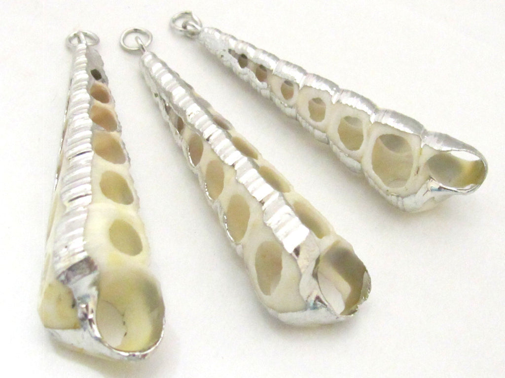 1 Pendant - Long sliced conical shell Silver plated shell pendant - SP042