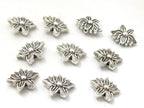 10 Beads - Antiqued silver tone small Lotus flower shape metal beads 8 mm x 12 mm - BD787