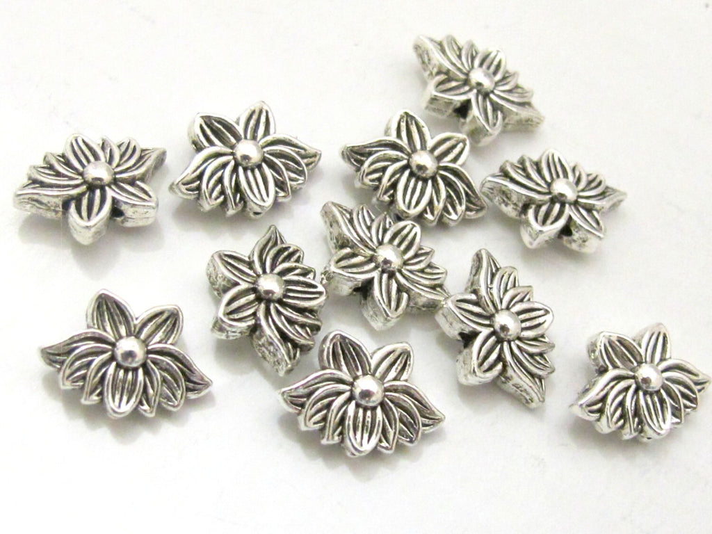 10 Beads - Antiqued silver tone small Lotus flower shape metal beads 8 mm x 12 mm - BD787
