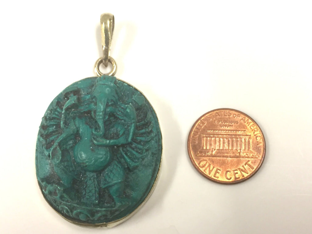 1 pendant - Ethnic Oval shape Green Ganesha pendant from Nepal - PS006C