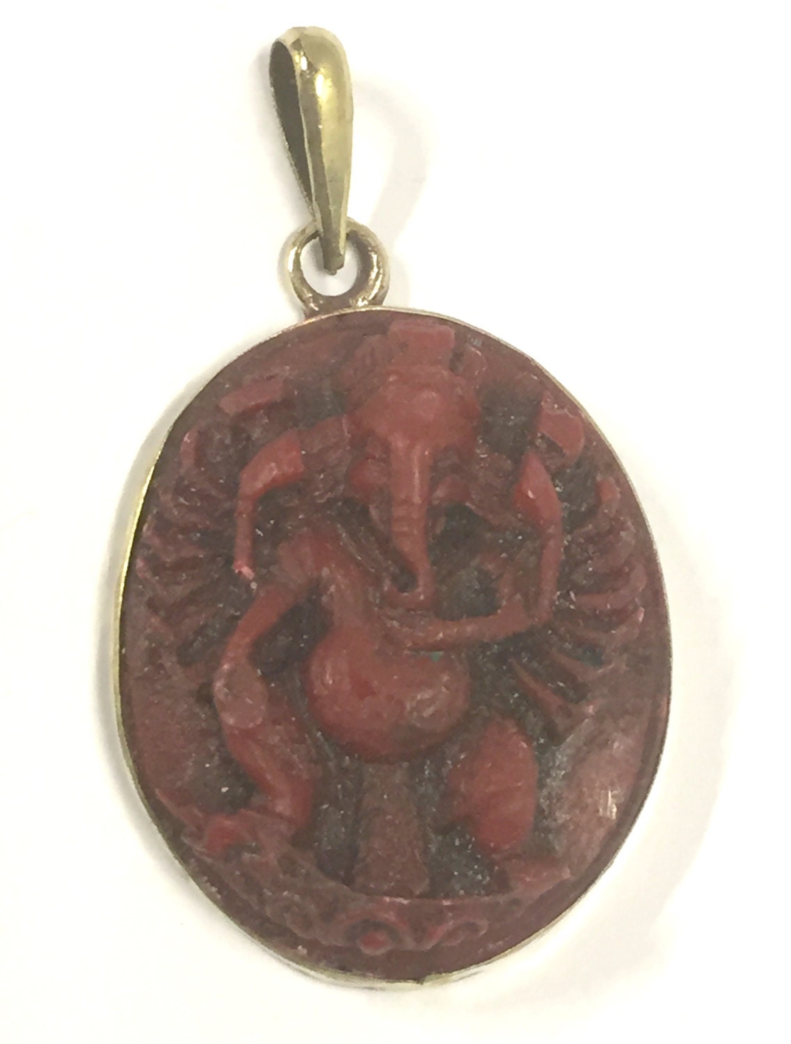 1 pendant - Ethnic Oval shape red Ganesha pendant from Nepal - PS006A