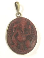 1 pendant - Ethnic Oval shape red Ganesha pendant from Nepal - PS006A