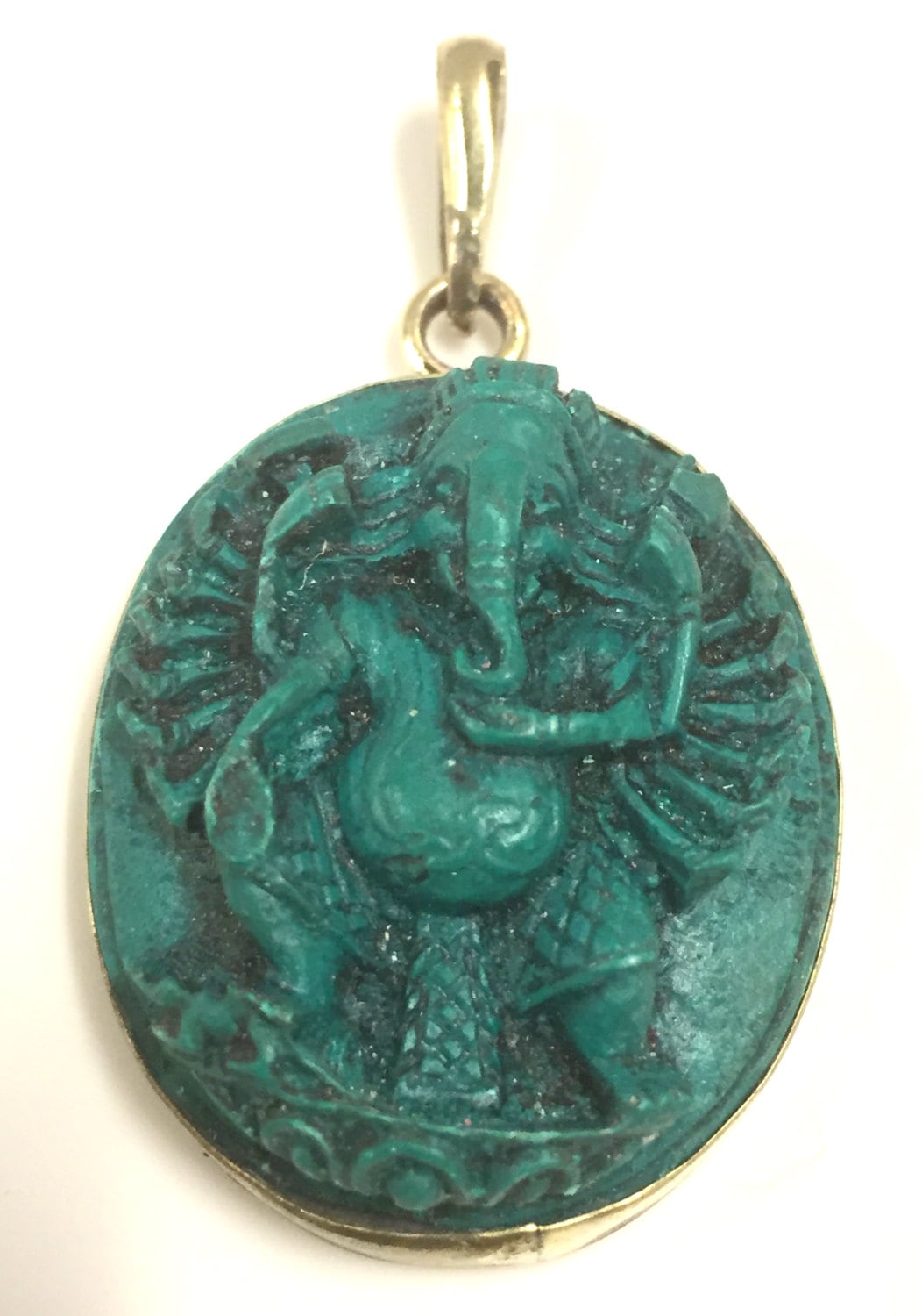 1 pendant - Ethnic Oval shape Green Ganesha pendant from Nepal - PS006C