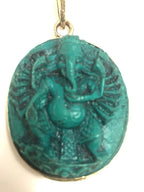 1 pendant - Ethnic Oval shape Green Ganesha pendant from Nepal - PS006C