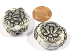 1 Bead - Beautiful large reversible white crackle resin Tibetan silver Lotus flower bead - BD791