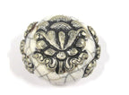 1 Bead - Beautiful large reversible white crackle resin Tibetan silver Lotus flower bead - BD791