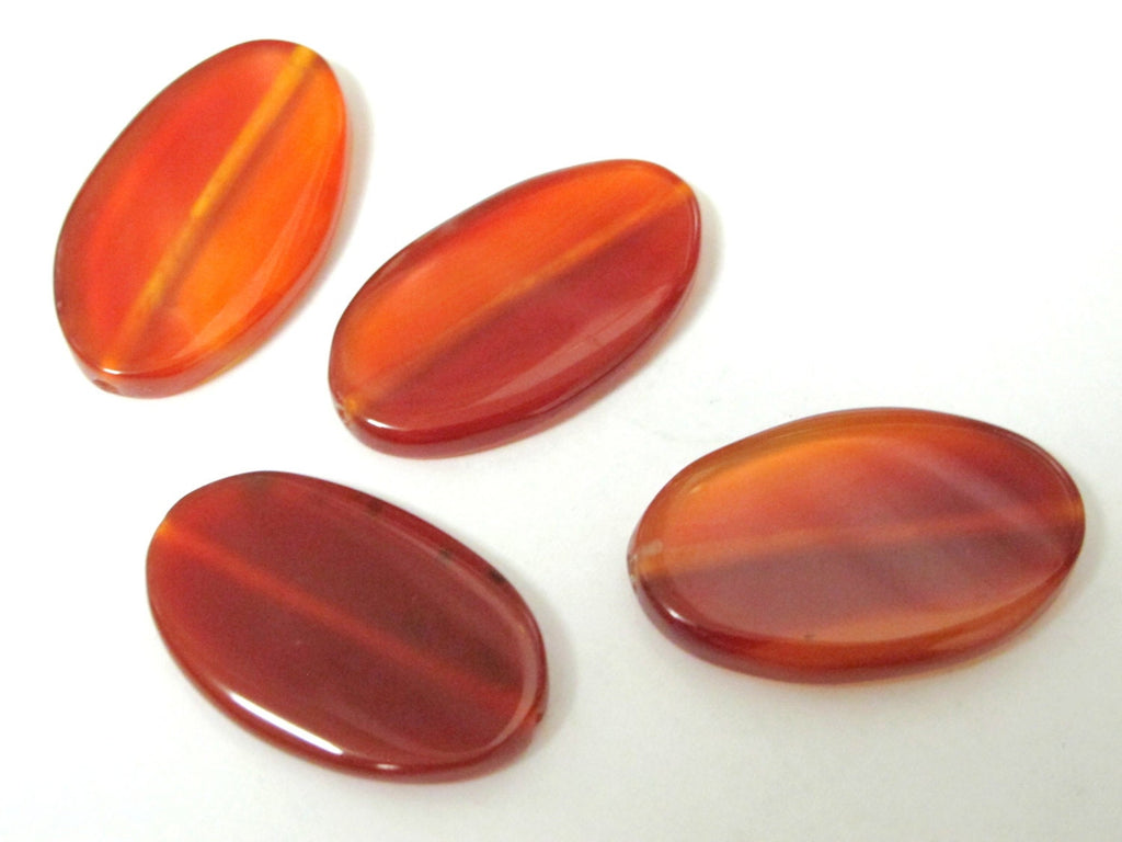 4 Beads - Large Carnelian agate gemstone disc leaf shape beads - GM376