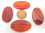 4 Beads - Large Carnelian agate gemstone disc leaf shape beads - GM376