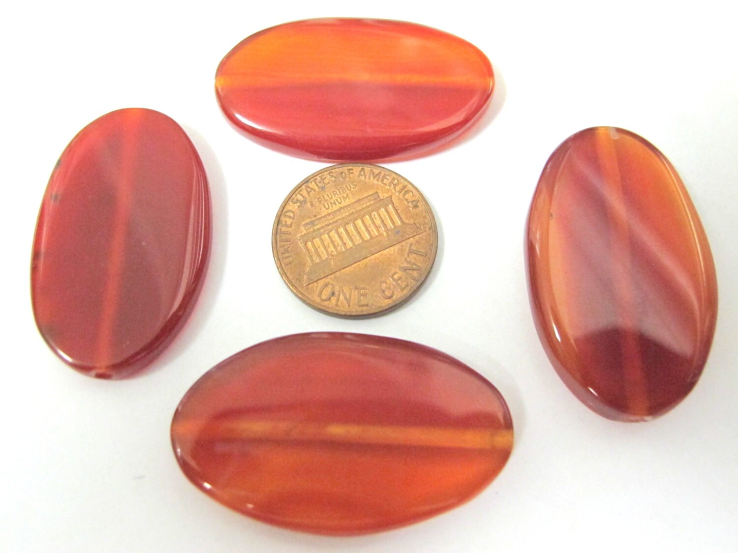 4 Beads - Large Carnelian agate gemstone disc leaf shape beads - GM376