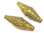 1 BEAD - Large Bicone shape tibetan repousse antiqued golden brass beads from Nepal - BD795