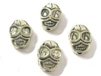 4 Beads - Reversible antiqued silver tone metal skull beads - BD293A