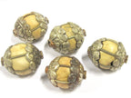 1 Bead - Tibetan silver antiqued floral capped grooved Tribal naga conch shell bead - CH060