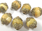 1 Bead - Tibetan silver antiqued floral capped Tribal naga conch shell bead - CH061