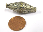 1 BEAD - Beautiful Bicone ethnic Tibetan silver floral Leaf design beads from Nepal - BD803