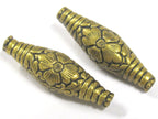 1 BEAD - Long Bicone shape tibetan brass repousse antiqued gold tone floral design beads 45 mm - BD804