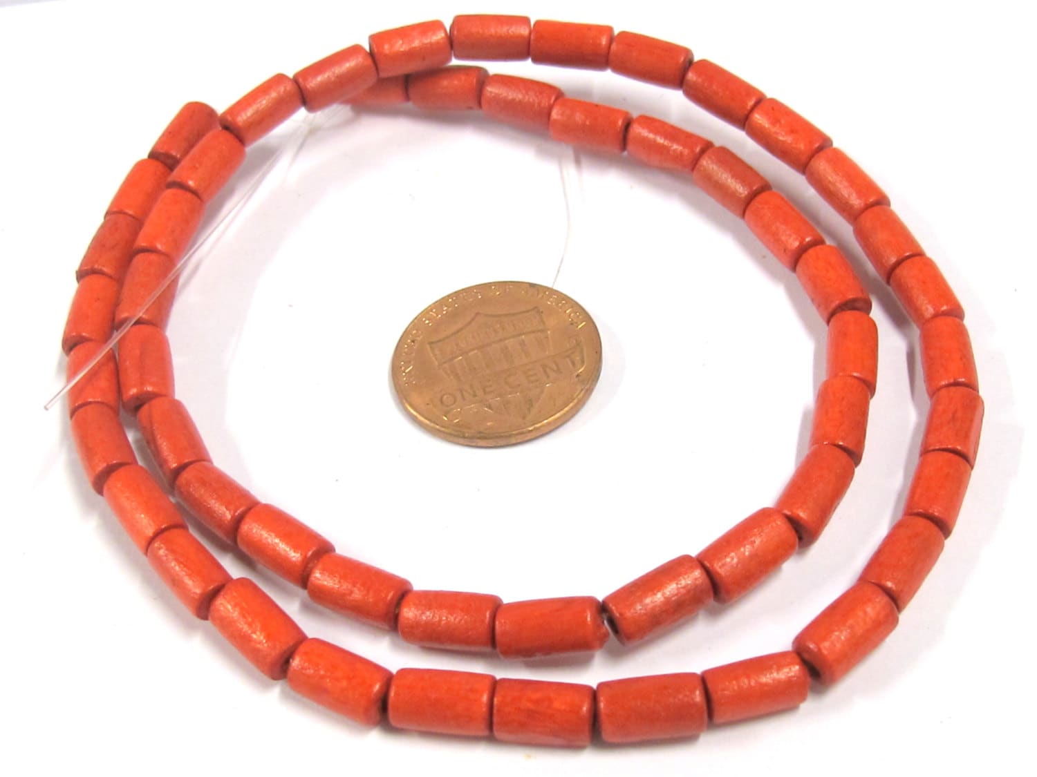 1 Full strand - Red color wood tube beads 16 inches - NB142