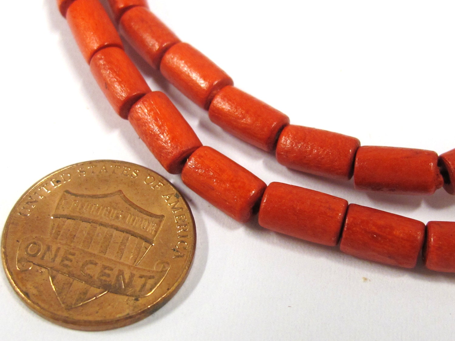 1 Full strand - Red color wood tube beads 16 inches - NB142