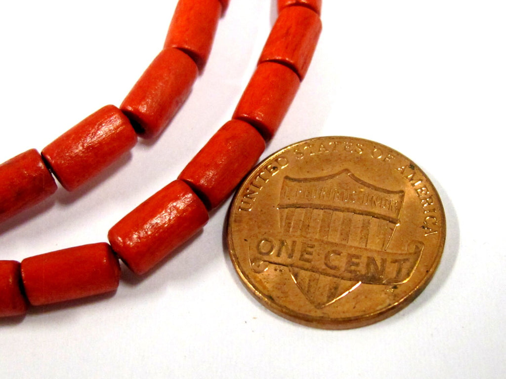 1 Full strand - Red color wood tube beads 16 inches - NB142