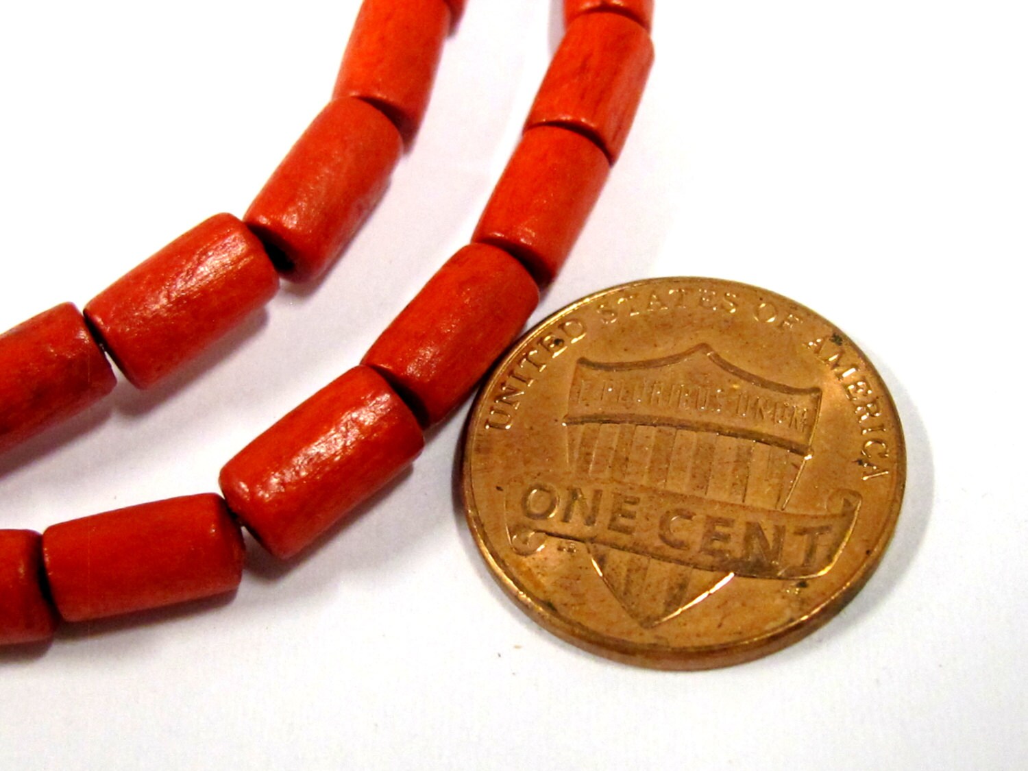 1 Full strand - Red color wood tube beads 16 inches - NB142