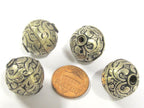1 BEAD - Tibetan silver repousse floral design oval shape beads 18 - 19 mm - BD794s