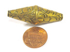 1 BEAD - Large Bicone shape tibetan repousse antiqued golden brass beads from Nepal - BD795
