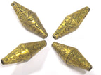 1 BEAD - Large Bicone shape tibetan repousse antiqued golden brass beads from Nepal - BD795