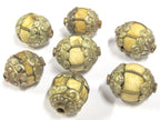 1 Bead - Tibetan silver antiqued floral capped grooved Tribal naga conch shell bead - CH060