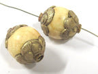 2 Beads - Tibetan silver antiqued floral capped Tribal naga conch shell bead - CH061s