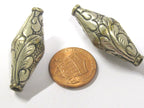 1 BEAD - Beautiful Bicone ethnic Tibetan silver floral Leaf design beads from Nepal - BD803