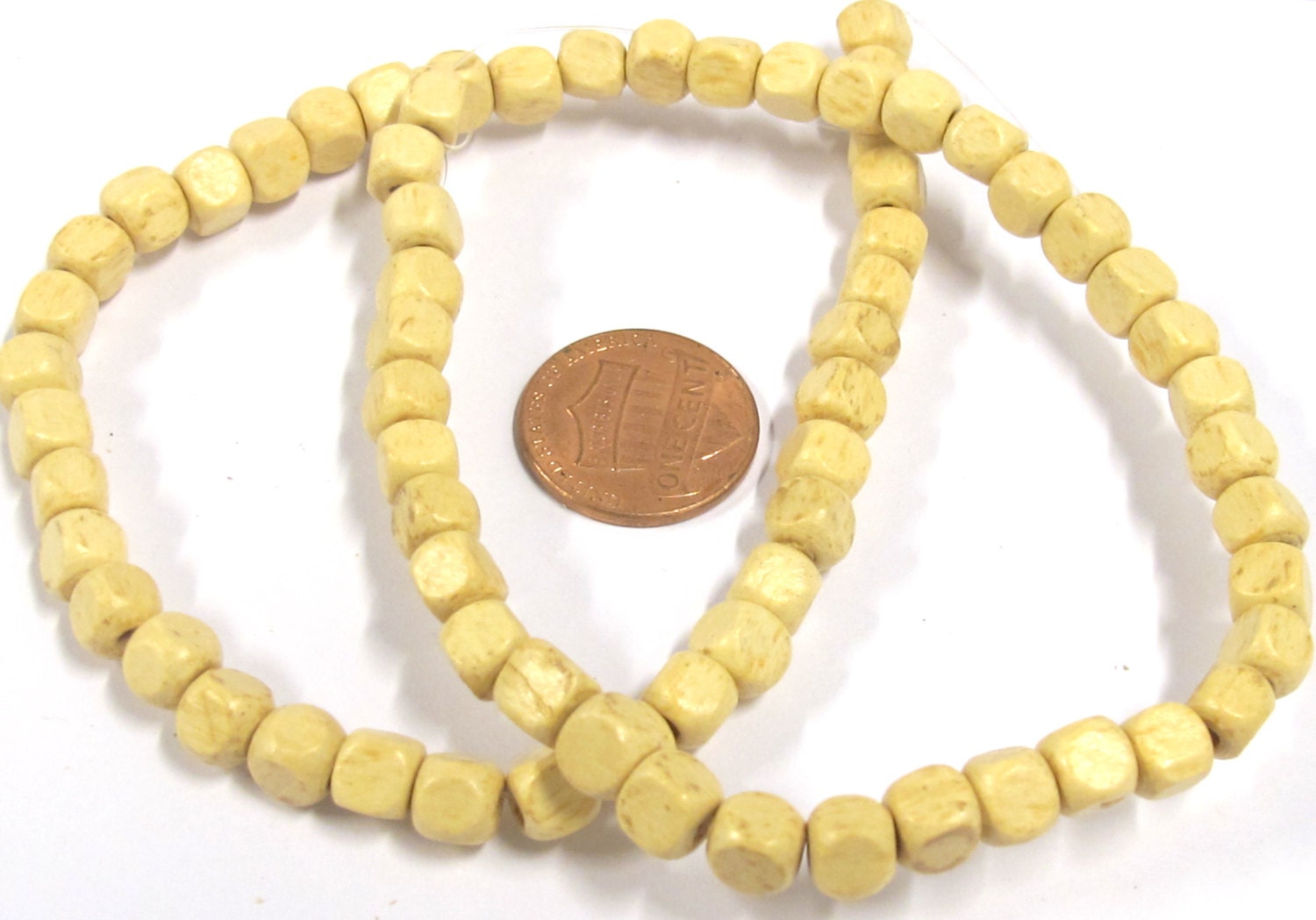 1 Strand - Cream color wood cubes beads 6 mm - 16 inches - NB140