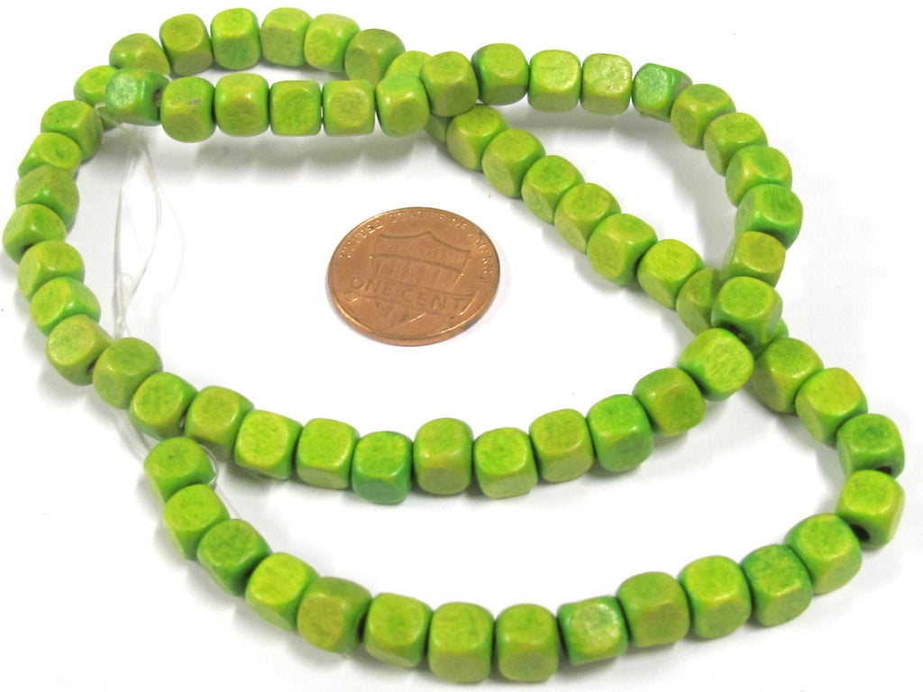 1 Strand - Green color wood cubes beads 6 mm - 16 inches - NB141