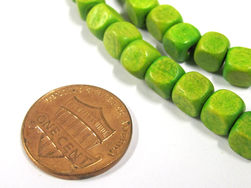 1 Strand - Green color wood cubes beads 6 mm - 16 inches - NB141