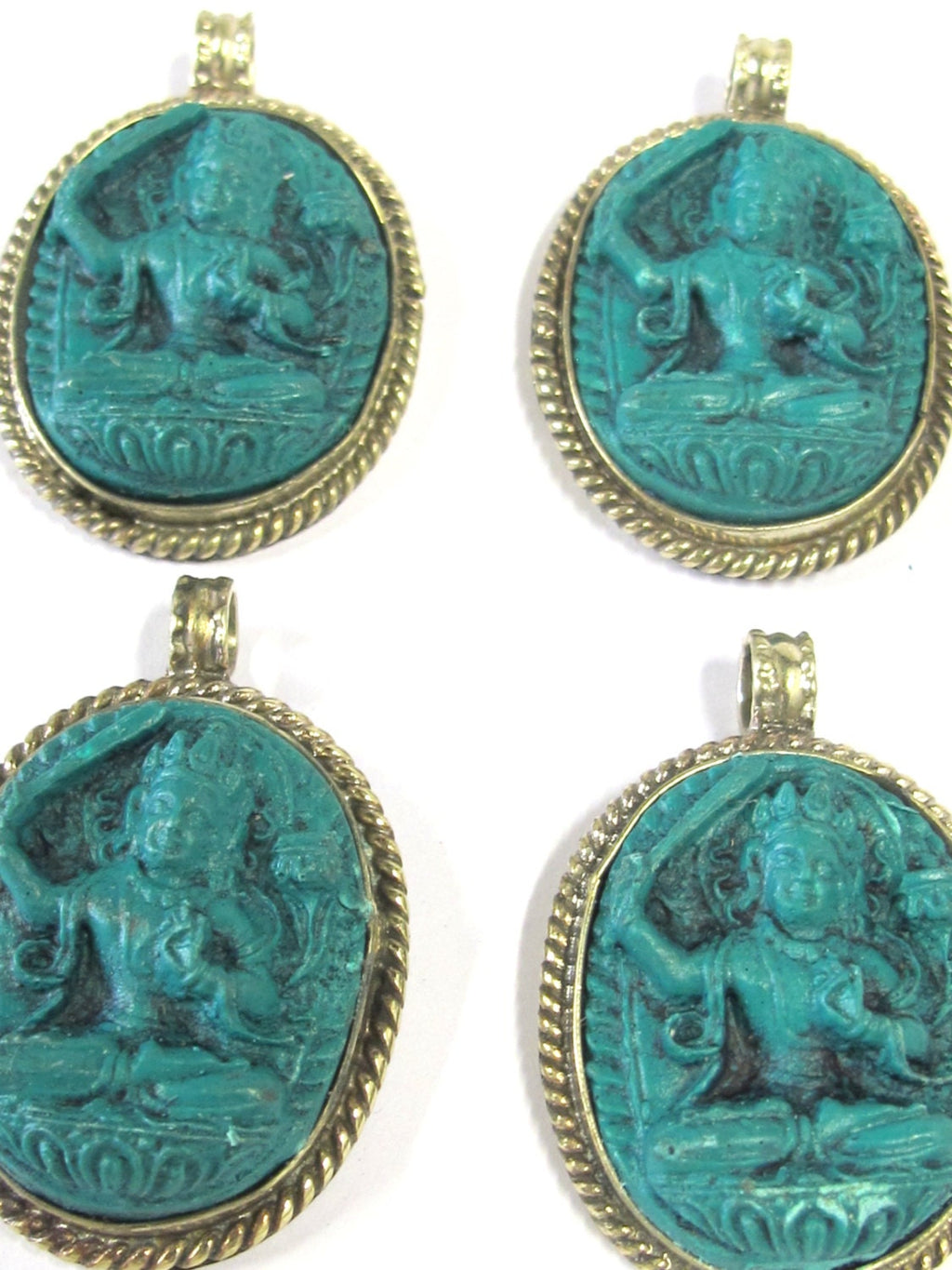 1 Pendant - Oval shape Tibetan Green Manjushri pendant from Nepal - PS009