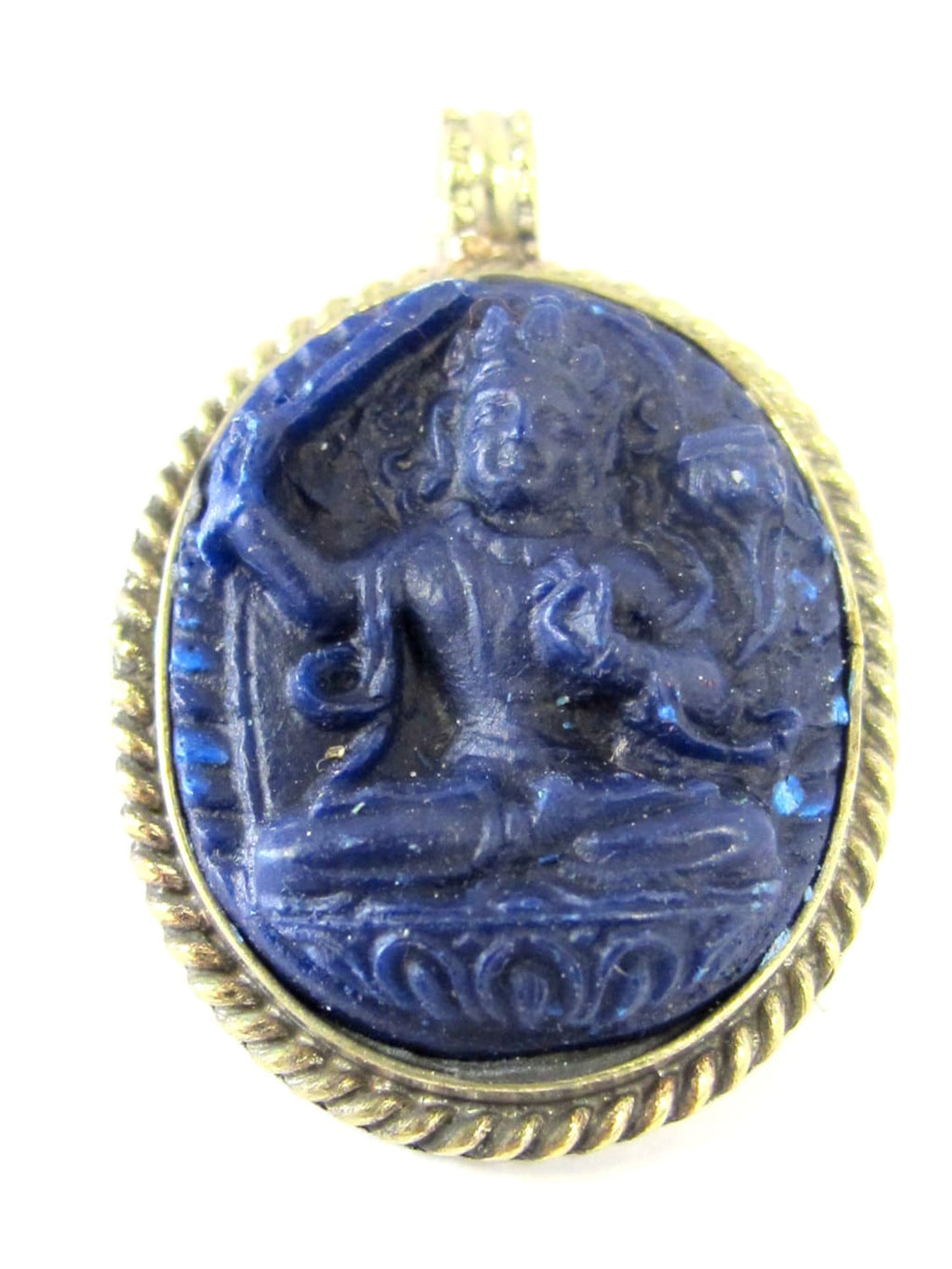 1 Pendant - Oval shape Tibetan blue Manjushri pendant from Nepal - PS010