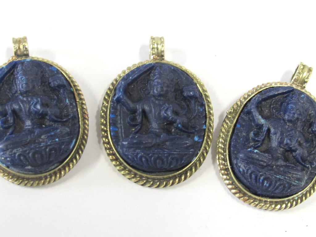 1 Pendant - Oval shape Tibetan blue Manjushri pendant from Nepal - PS010