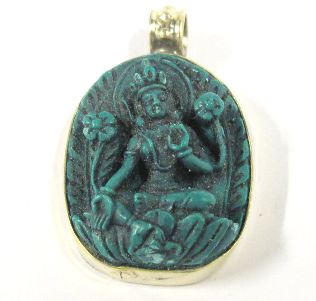 1 Pendant - Oval shape Tibetan Green Tara pendant from Nepal - PS014