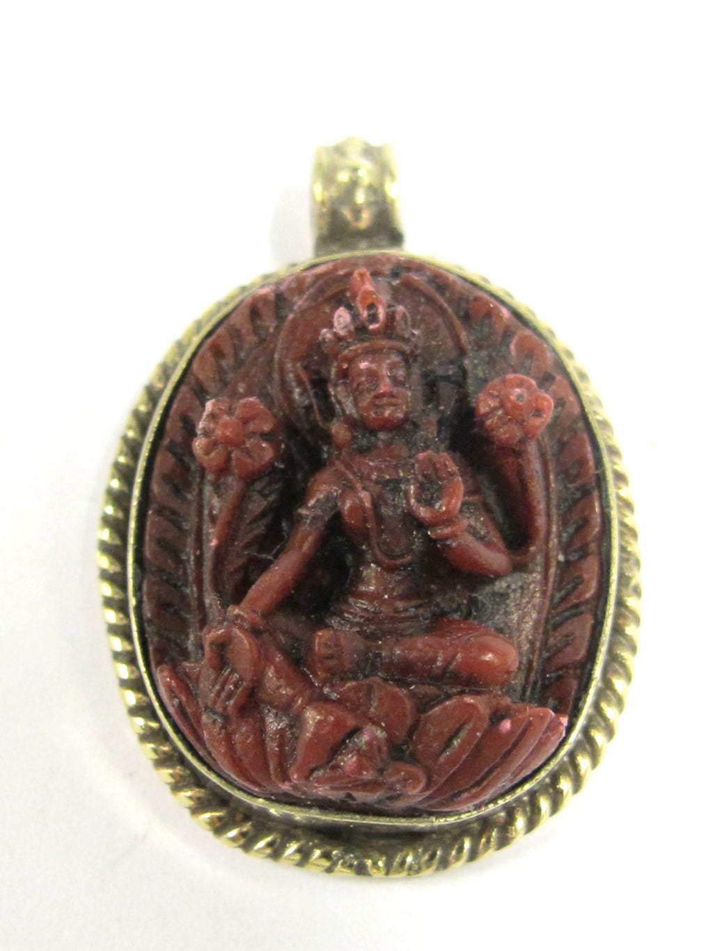 1 Pendant - Oval shape Tibetan red Tara pendant from Nepal - PS015